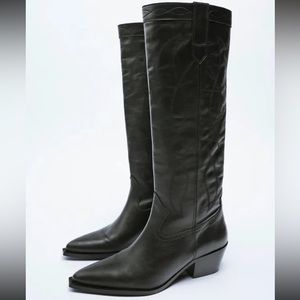 ZARA Western Block heel boots cowboy Black
